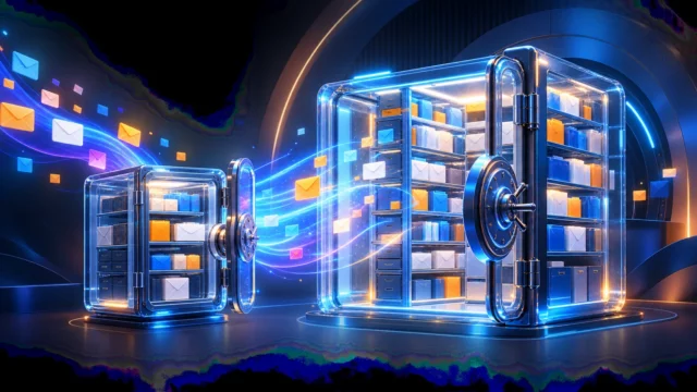 Un buzón digital compacto transfiere correo a una cámara de almacenamiento de mayor capacidad